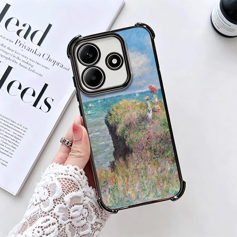 Claude Monet Oil Painting Plating Phone Case For Xiaomi Redmi Note 14 15 Pro Plus 13 12 11 11S 11T 10 9S 9 5G Anti-Fall Airabag