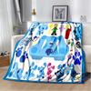 Blue Puppy In Green Nature Print Flannel Blanket, Kids Cartoon Dog Throw Blanket