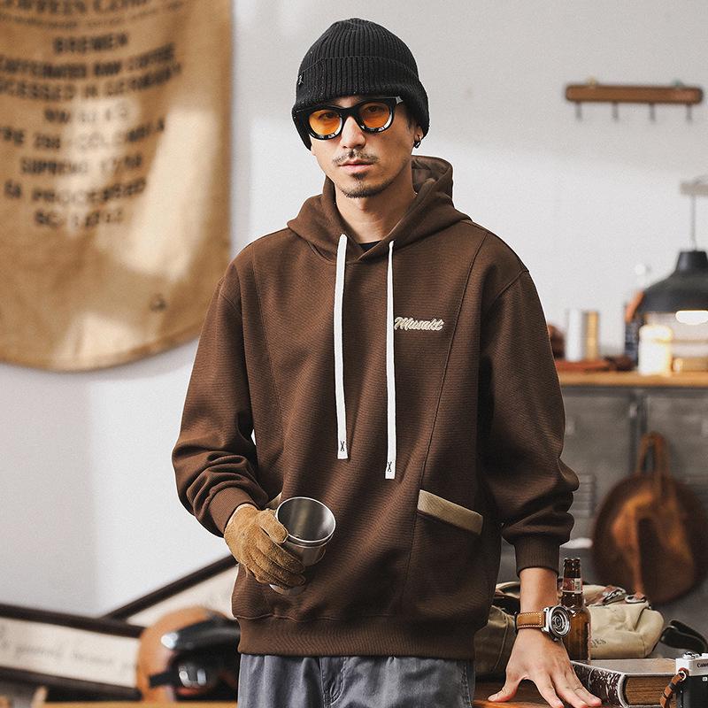 360g Men's Loose Heavyweight Color Block Hoodie - Retro Spring/Autumn Embroidered Casual Jacket