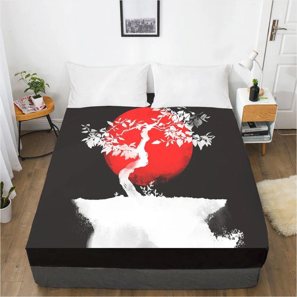 1PC Mattress Cover Fitted Sheet With Elastic Band Bed Sheets Bedding Linens Queen King Size Bedsheet 160X200CM Gray Tree