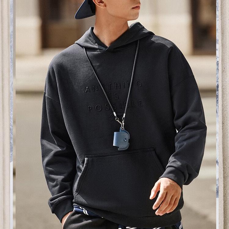 Li Ning Solid Color Fleece Hooded Sweatshirt Men Tops Black AWDT747-3