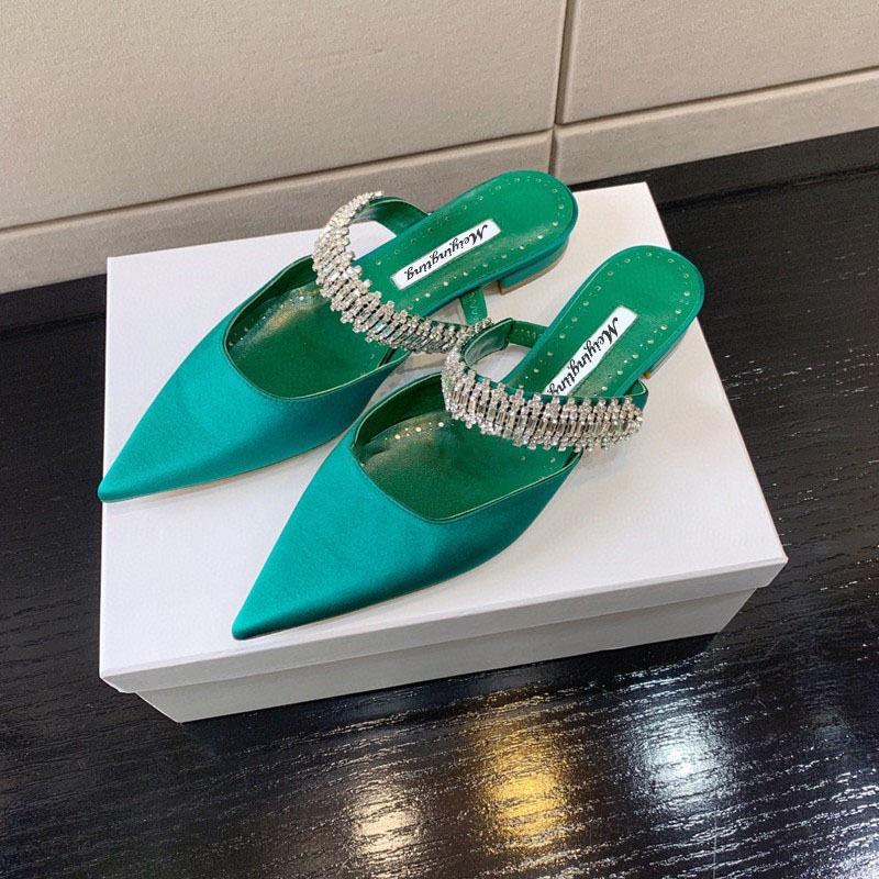 Mode Dames Hoge Hakken Temperament Baotou Zijde Strass Muller Slippers Puntige Stiletto Pumps