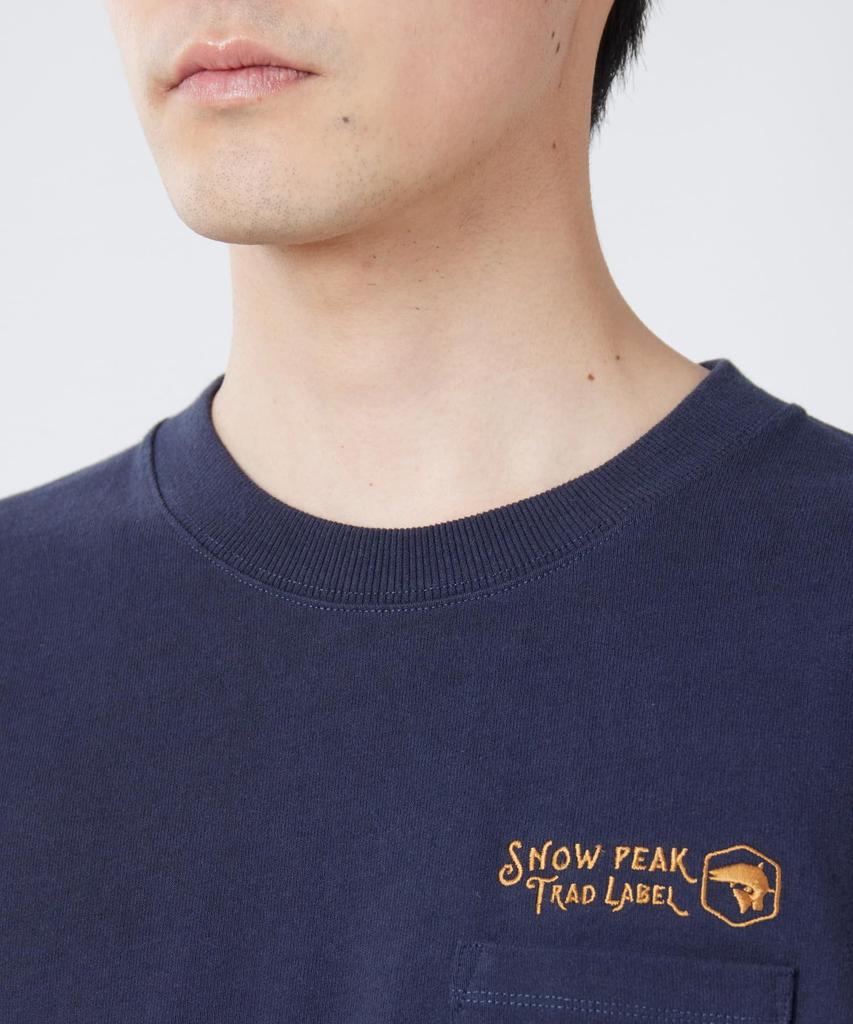Snow Peak Trad Label Pocket Long Sleeve Heavy T-Shirt SPTL-TS-26SU907, Indigo, Size M. Unisex Heavyweight Long-sleeve Tee with Chest Pocket.