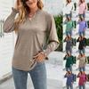 Camisa Casual Feminina de Inverno com Decote V Colorida Solta com Manga de Folha Top