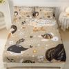 Pălărie de pat cu model drăguț de pisică de desene animate Set de lenjerie de pat cu imprimare digitală din trei piese Adulți Copii