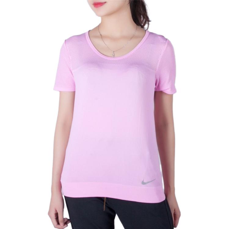 Nike Μονόχρωμη Κοντομάνικη Μπλούζα με Στρογγυλή Λαιμόκοψη Γυναικεία ρούχα Μελί-Ροζ BQ9552-629