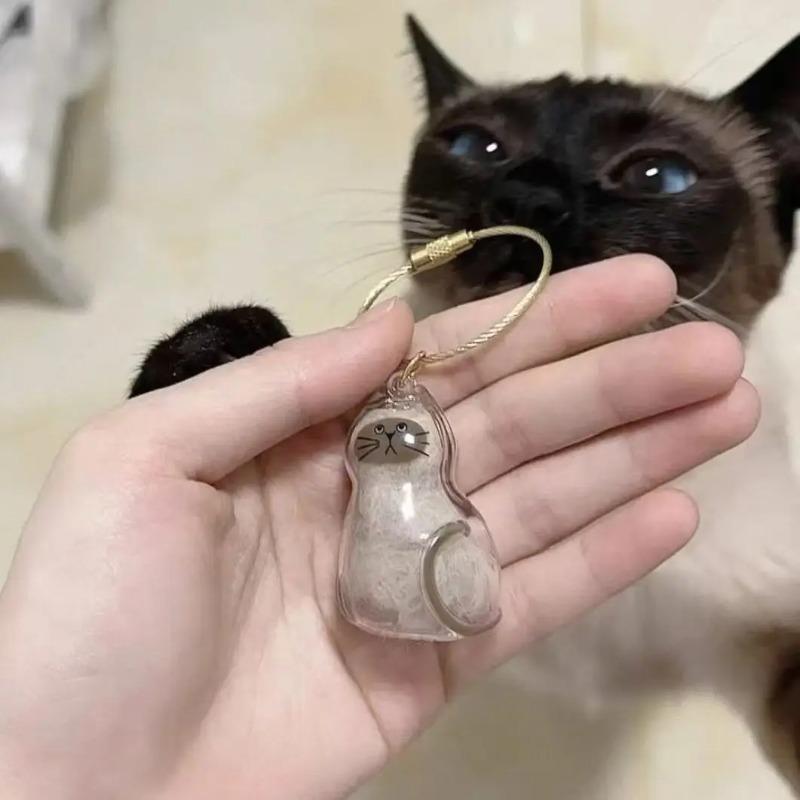 1pc 3D Cat Hair Dog Hair Transparent Storage Box - Keychain Backpack Pendant Pet Cat Kitten Shaped Commemorative Charm Hairball Container