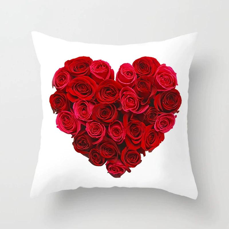 New Valentine'S Day Red Rose Pillowcase Creative Wedding Home Decoration Cushions Cover Heart Shaped Pillow Case