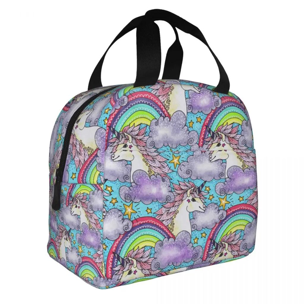 Niedliches Einhorn Cartoon Muster Tragbare Lunchbox Damen Wasserdicht Thermokühler Lebensmittel Isoliert Lunchtasche Schule Kinder Schüler