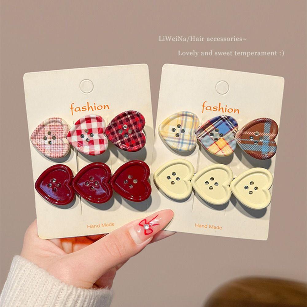 Heart Shape Plaid Hair Clip Non Slip Alligator Clip Cute Heart Hair Clip Gifts