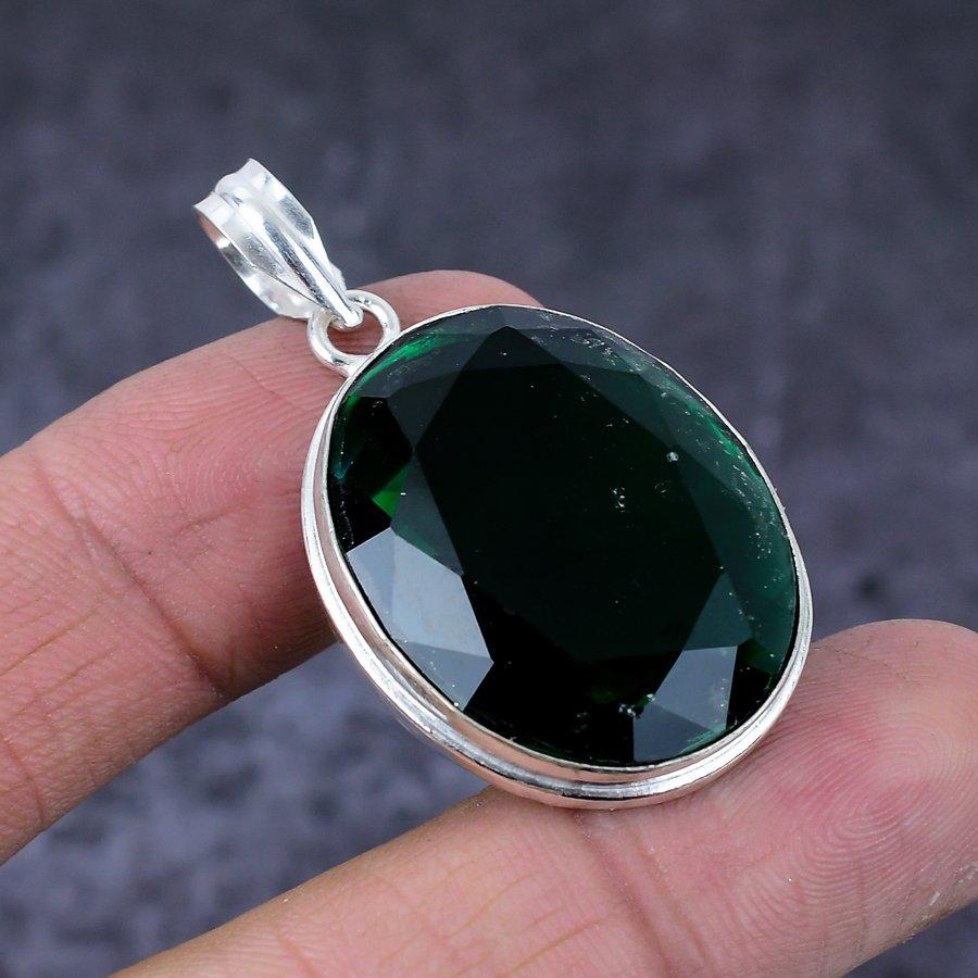 Natural Peridot Gemstone Handmade 925 Sterling Silver Jewelry Pendant 1.77" S9n27