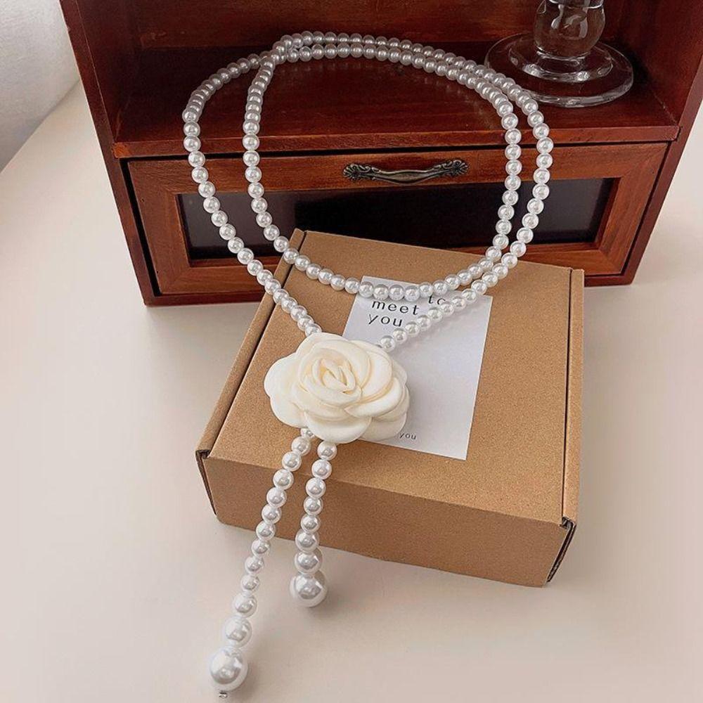 Dress Decorative Elastic Belt Camellia Flower Pearl Waist Chain New Pearl Waist Belts  Women