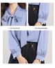 Autumn 2025 Women's Sweet Chiffon Blouse with Puff Sleeves & Bow V-Neck