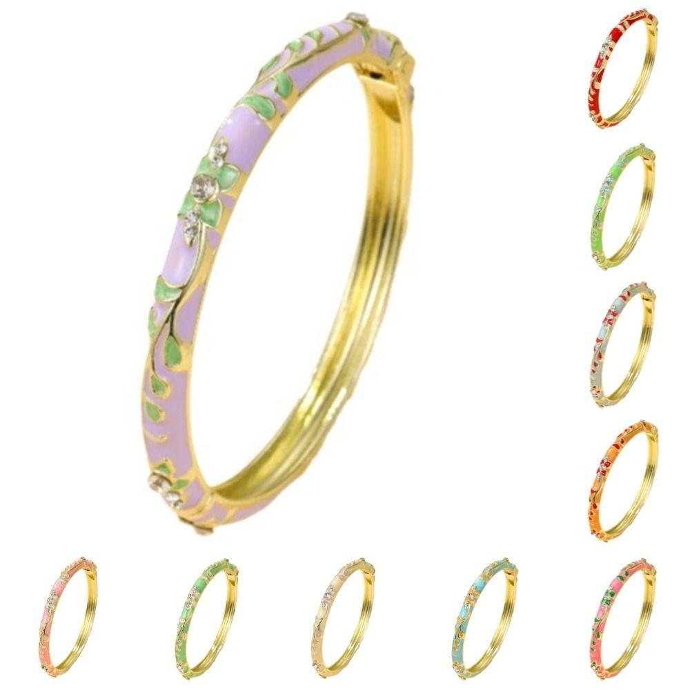 Elegant Enamel Flower Bangle Colorful Enamel Vintage Cloisonne Bangle  Ladies