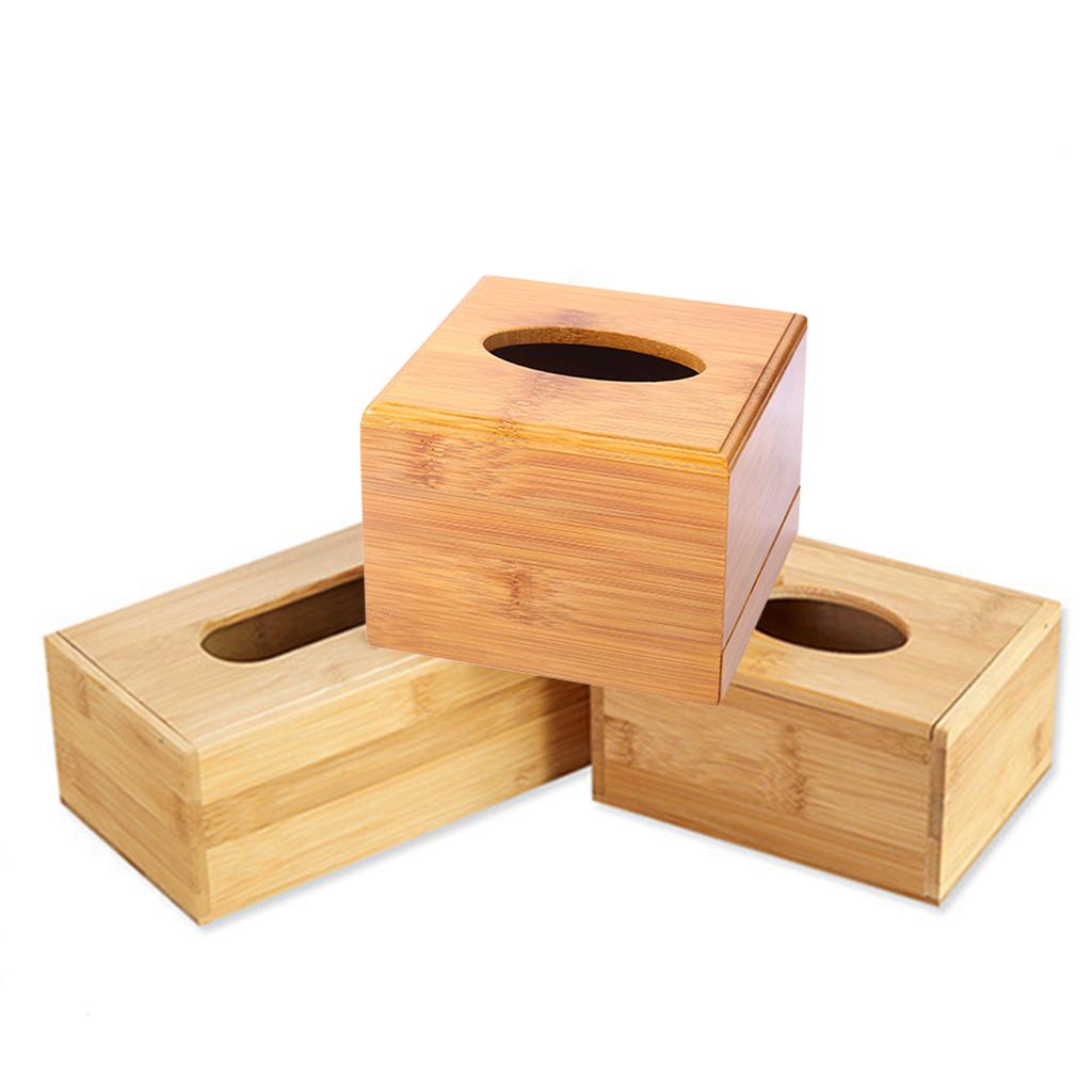 Rectangular Bamboo Tissue Organizer Box Utility Paper Container Large Capacity