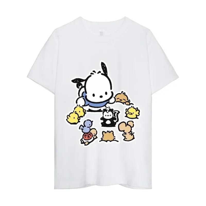MINISO Sanrio Pochacco T-shirt Femme Vêtements Combinés Couple Manches Courtes Col Mode Homme Coton#Couleur