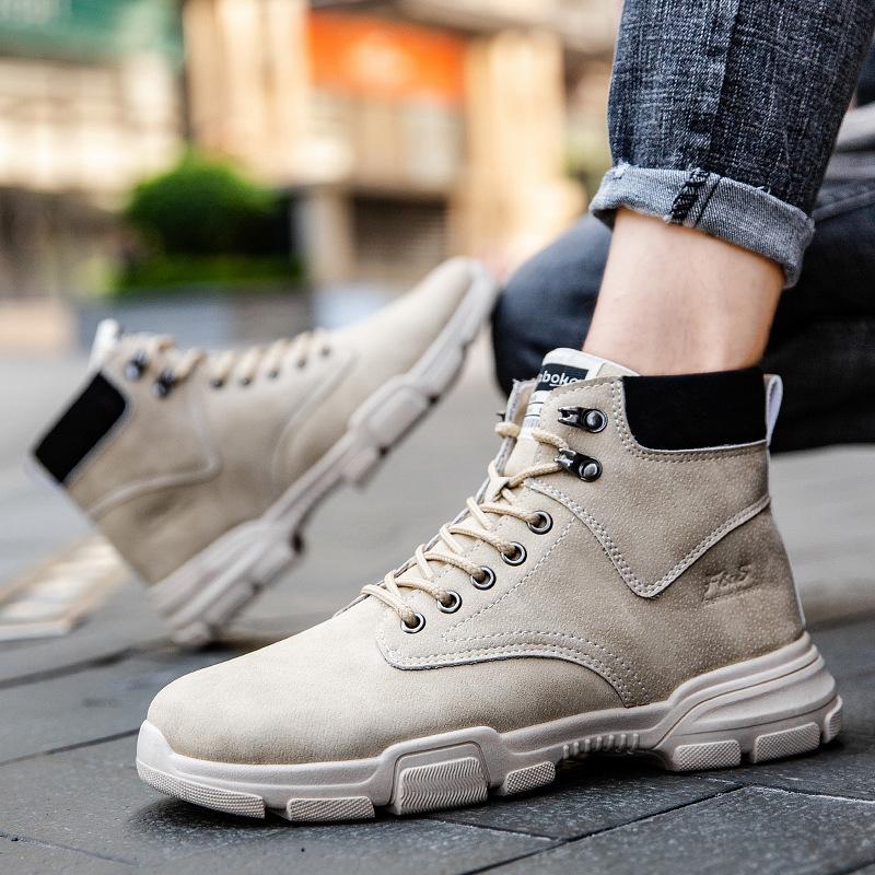Men's Platform Boots British Fashion Leather Boots Autumn New Comfortable Non-slip Hiking Shoes Vintage High Top Work Botas