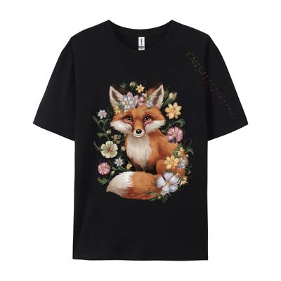Söta Räv Cottagecore Floral Estetik Flick-T-shirts Herr T-shirt Rolig Vintage T-shirt Snabb Leverans