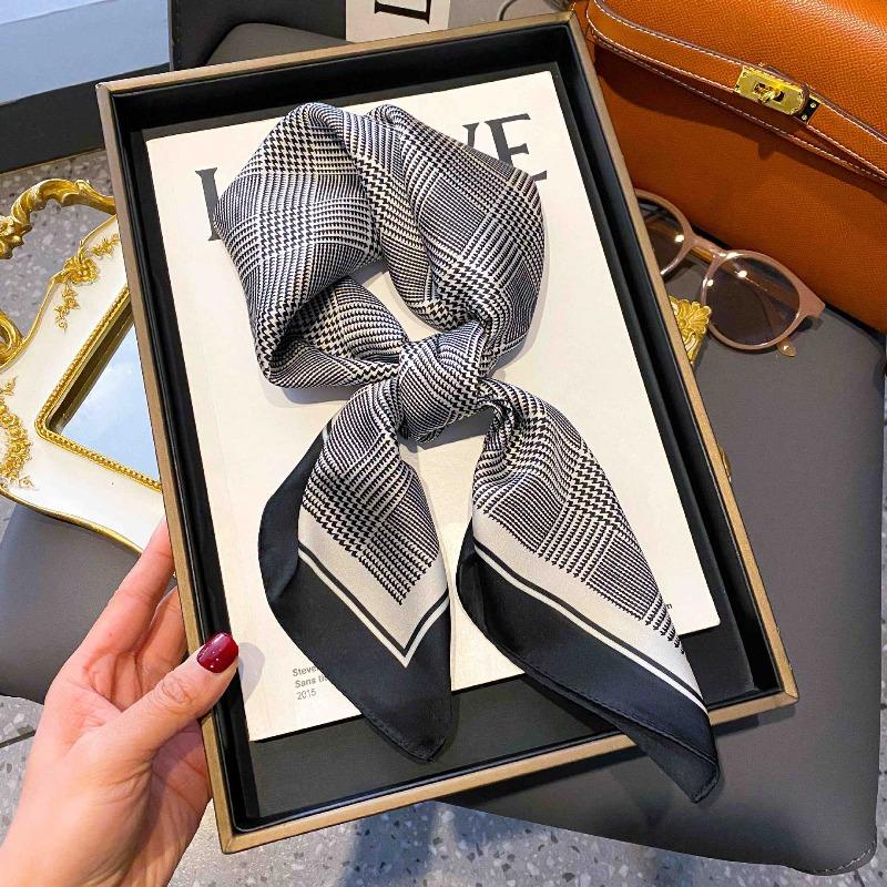 New Striped Silk Scarf Simulation Silk Small Square Scarf Simple Fashion Professional Scarf Silk Scarf Square Scarf High-end Matching
