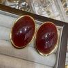 Saint Lou Lan Same Style Burgundy Dripping Oval Stud Earrings Temperament Fashionable Earrings Women'S Autumn And Winter Retro Black Earrings