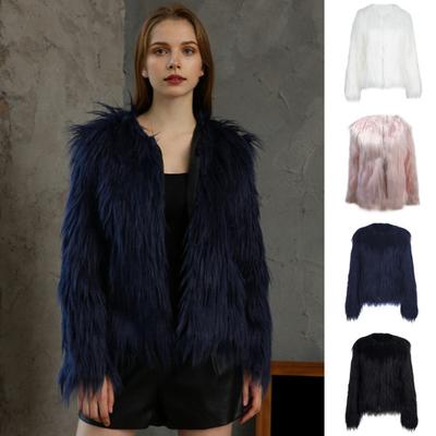 Women's Faux Fur Jacket Warm Plush Round Neck Coat Autumn Winter Long Sleeve Solid Color Furry Coat for Casual Street Wear Shopping
