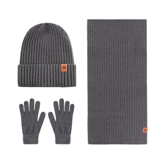 3Pcs/Set Men Hat Scarf Gloves Set Plush Ball Hat Cold Protection Scarf Touchscreen Gloves Set Ski Cycling Gear