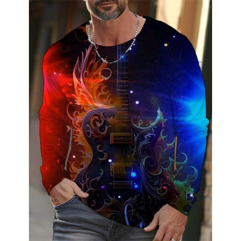 new men's Ukiyoe long-sleeved T-shirt 3D printing high-definition wave cat printing men's autumn casual round neck top