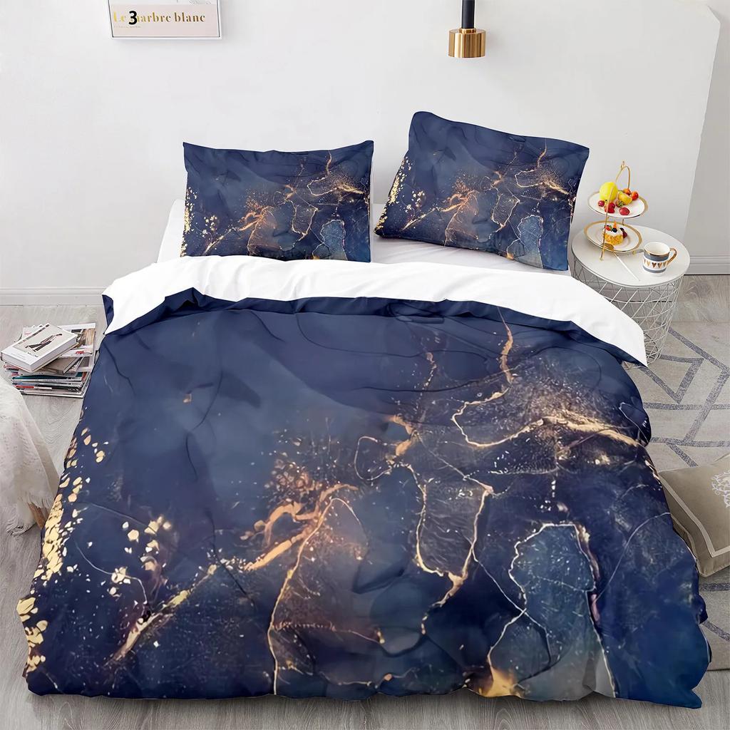 Black Gold Metallic Marble Duvet Cover Set Queen_King_Full_Twin Size Foil Print Glitter Bedding Set for Teen Boy Girls Men Women