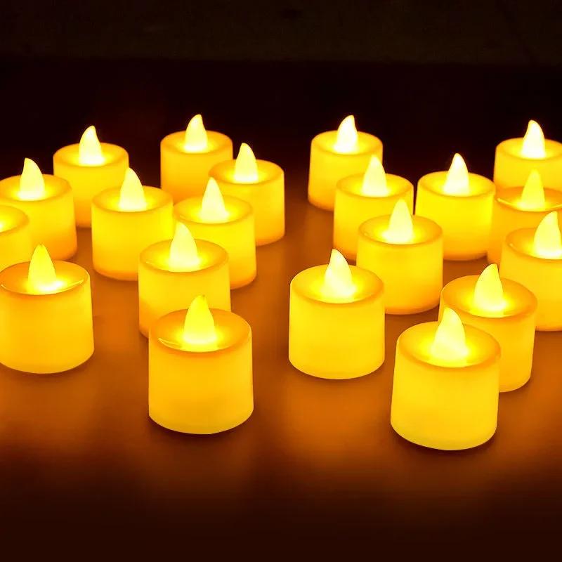 1/48 KS Bezplameňové LED sviečky Vianočná Svadobná Párty Dekorácia Stolná lampa Srdiečkový tvar Elektronické na batérie Čajové sviečky