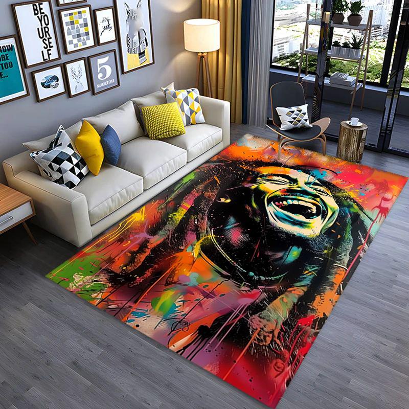 Vibrant Bob Marley Art Print Carpet Suitable for All Seasons Living Room and Bedroom Mats Room Dormitory Decoration Bathroom Mat