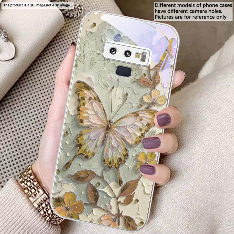 Elegant Pink Butterfly For Samsung A01 02 A03 Core 04 05 A06 10 12 A13 14 5G 15 16 M02 12 Note 8 9 10 20 Glass Ultra Phone Case