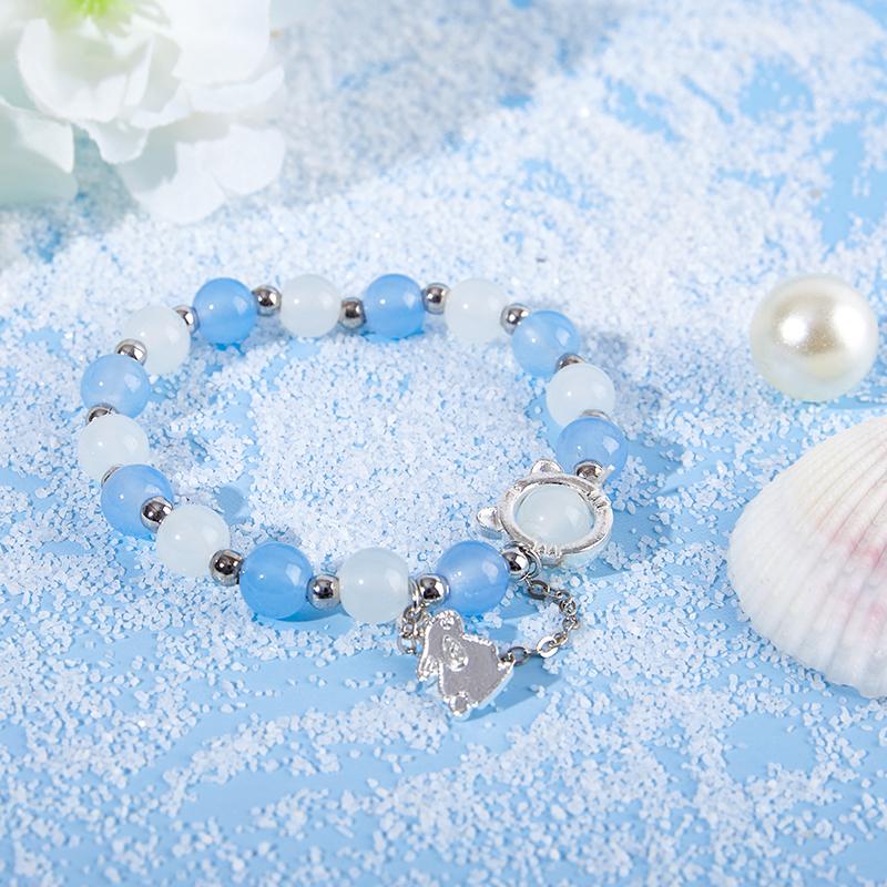 Konijn Hanger Opaal Kralen Armband Ins Aqua Blauwe Maansteen Hand String Ketting Voor Vriendin Koppels Cadeaus Sieraden
