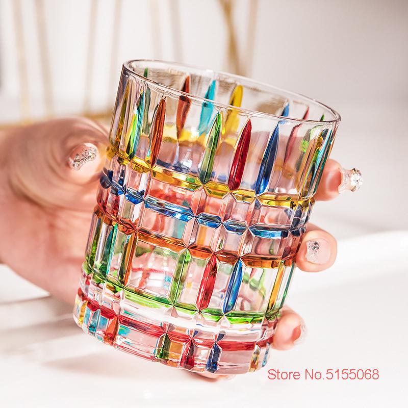 Regenbogen-Kristall-Whisky-Gläser, Italien, Zecchin-Design, farbiges Glas, Weinprobe, gotischer handbemalter Bierkrug mit Farbmuster