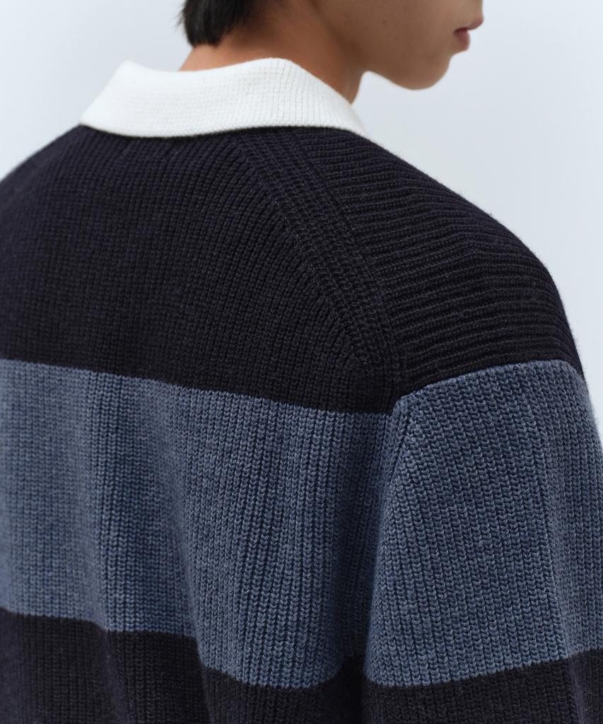MUSINSA STANDARD Ribbed Stripe Rugby Knit [Navy/Sky Blue]