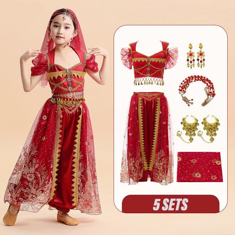 Fille Sari Princesse Danse du Ventre Ensemble de Costume Enfants Fête Indienne Performance Scénique Costume Fantaisie Halloween Danse Bollywood