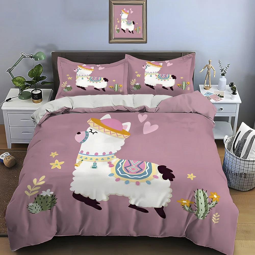 Parure de lit imprimée lama et alpaga (housse de couette et taies d'oreiller incluses) - Idéale pour adultes et enfants - Cadeau de luxe