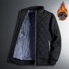 2024 Winter Men's Solid Color Quilted Stand Collar Cotton Jacket with Velvet Lining