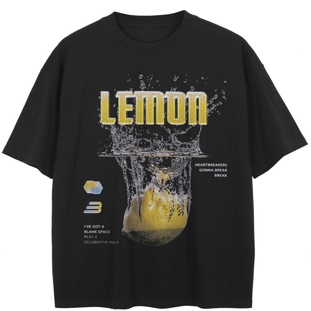 Streetwear Zitrone Grafik Schwarzes T-Shirt Baumwolle Unisex Oberteile T-Shirts Sommer Kurzarm T-Shirt