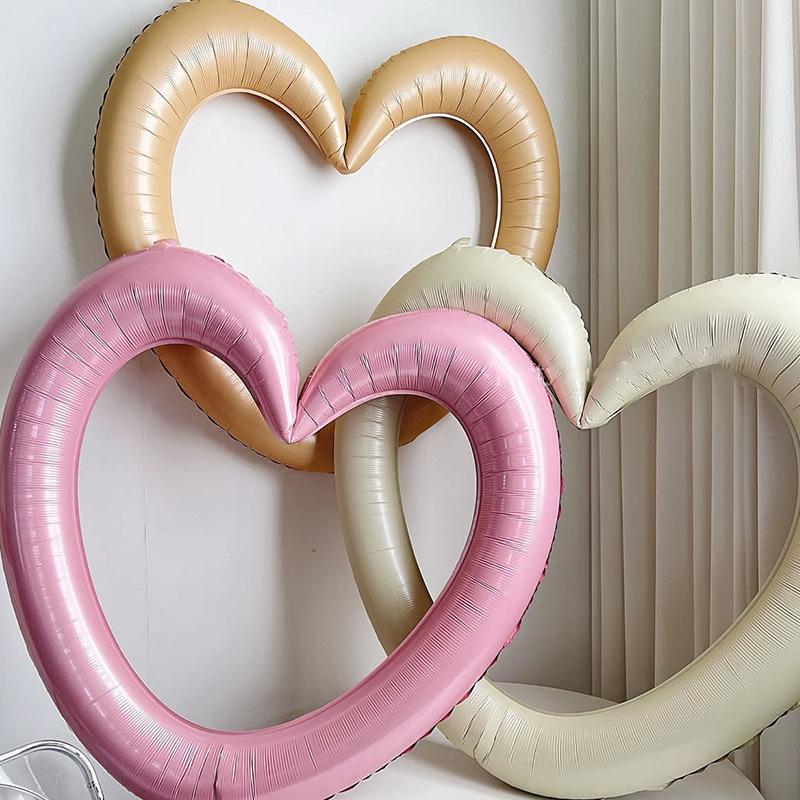 Cornice per foto a forma di cuore grande svuotata, Palloncino fiocco, Palloncino di compleanno in film di alluminio, Decorazione per festa di bambini, Oggetti di scena per foto