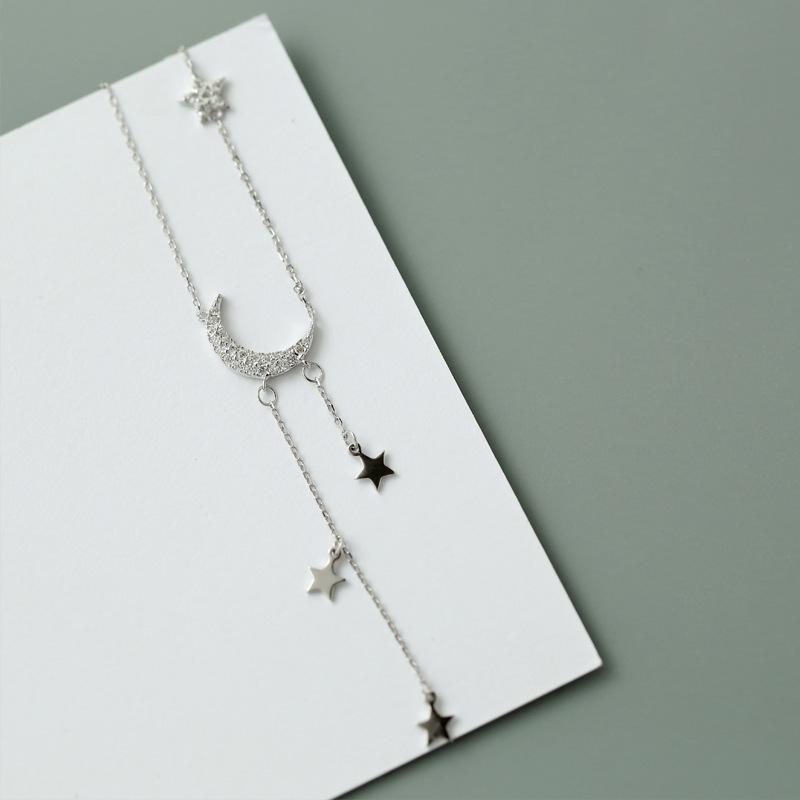 925 Silver Sterling Star Moon Necklace For Women Clavicle Chain Woman Wedding Jewelry Party Birthday Gift Accessories