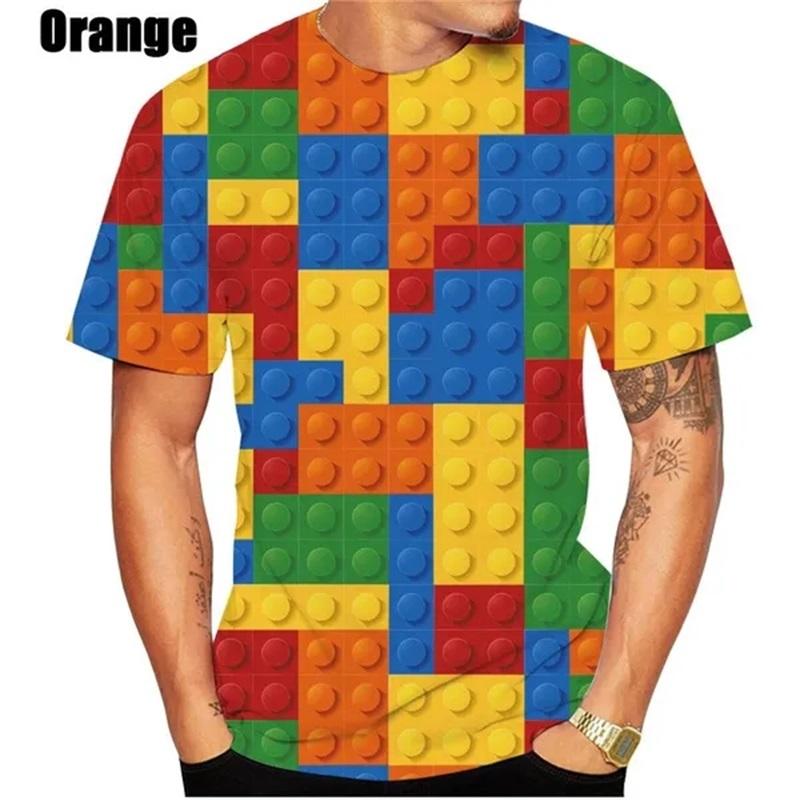 3D-Druck Bausteine Grafik-T-Shirts für Männer Frauen kurzärmeliges Rundhals-T-Shirt Tops Streetwear Herren lustiges T-Shirt