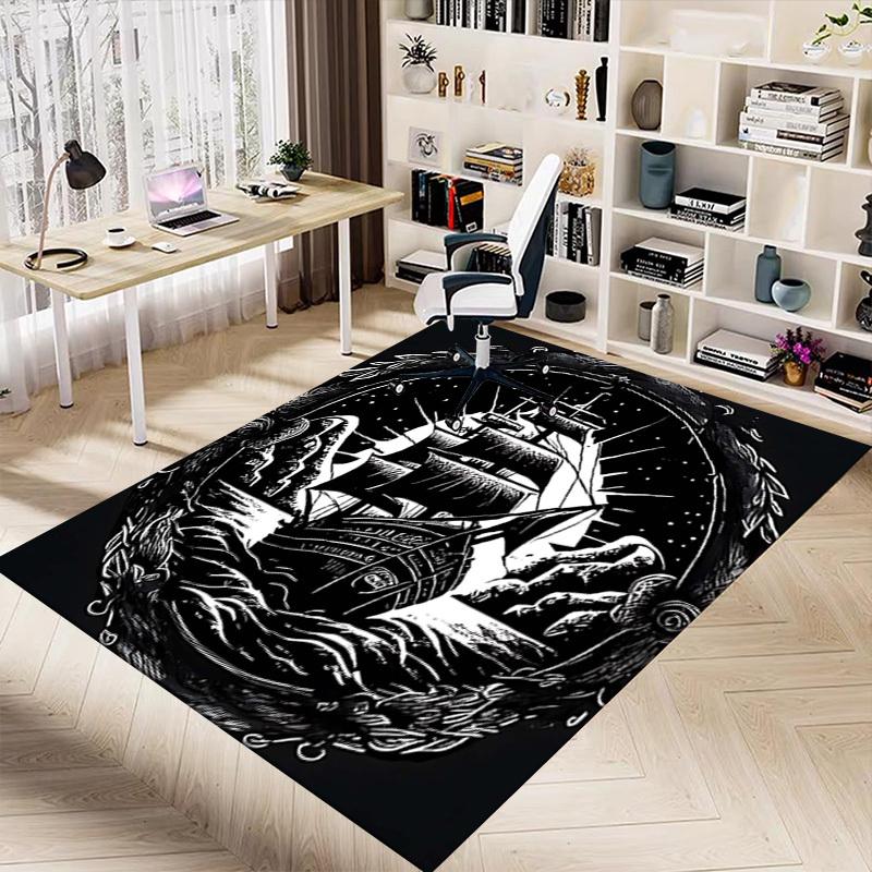 1PC Ship Ocean Non-Slip Floor Carpet Compatible for Office&Living Room&Dining Room - Flat-Weave Machine- Soft & Pattern-E258