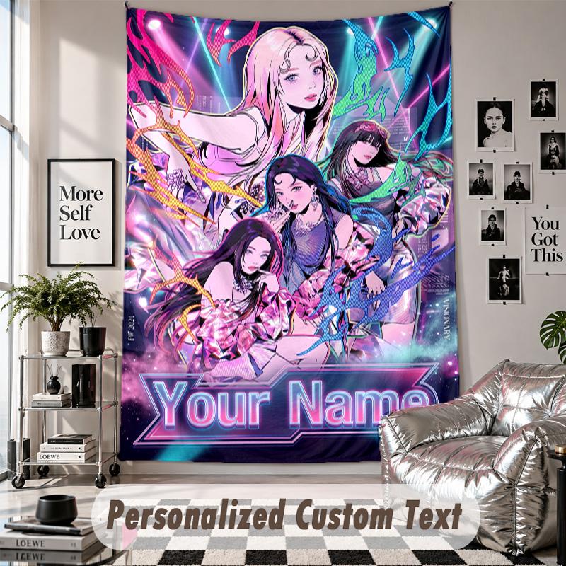 Wall Hanging Tapestry With Custom Name & Text, Aespa Decorative Tapestry For Bedroom