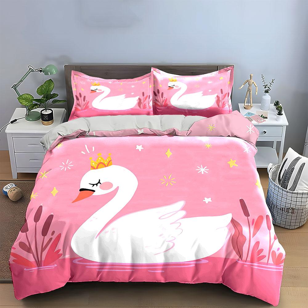 Swan Design Three-Piece Set Multiple Sizes Kid'S And Adults' Bedroom Exquisite 3Pc Bedding Set, Gift
