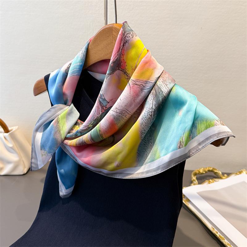 70*70cm Silk Satin Hijab Scarf Women Floral Print Bandana Head Hair Scarfs Female Small Handkerchief Square Shawls Neck Scarves