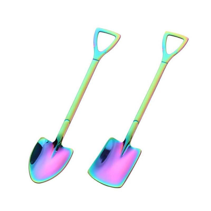 2PCS/SET Retro Shovel Flat Coffee Tea Ice cream Metal Spoon Gift Bar stainless steel Dessert Spoons Housewares kitchen