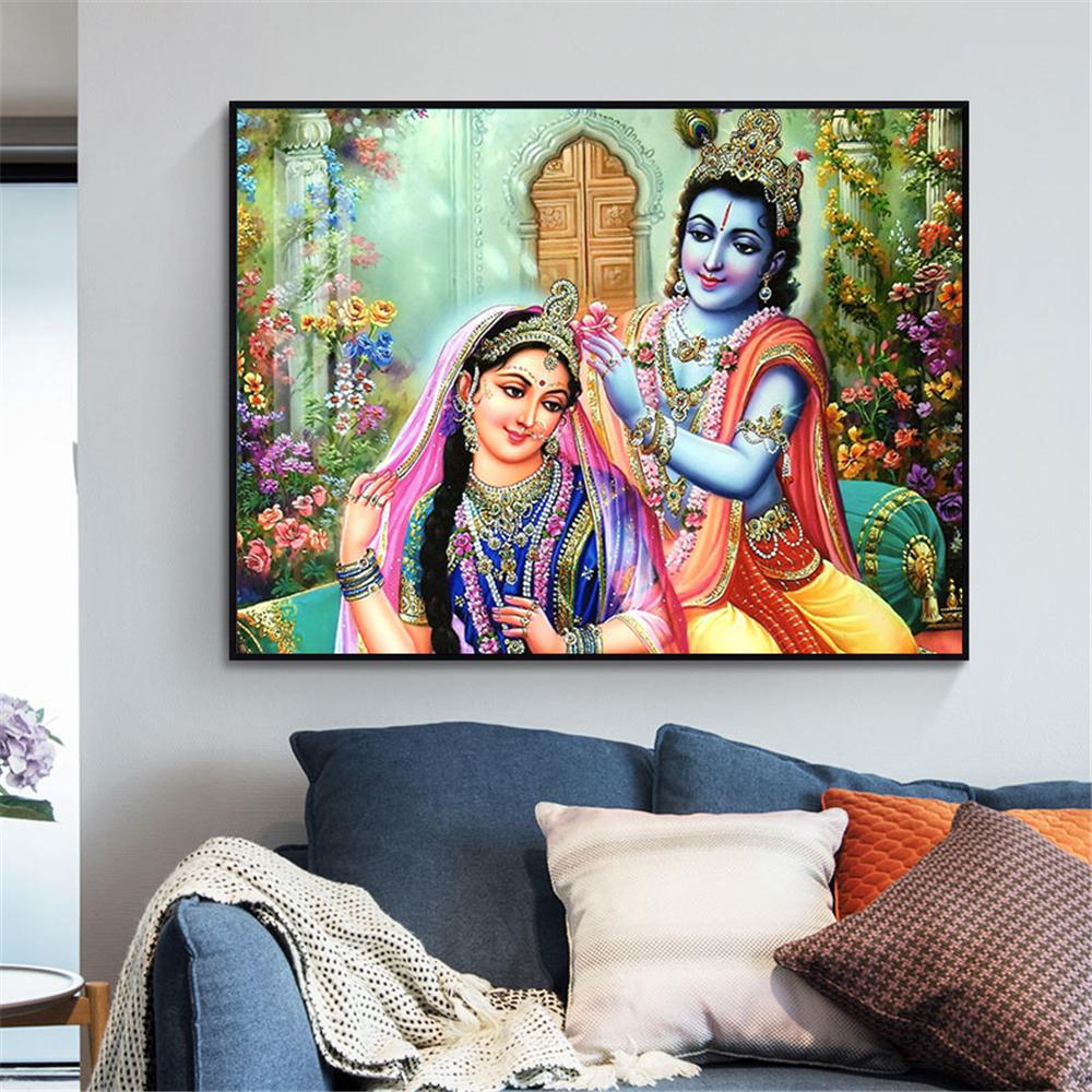 Affiche sur toile Radha Krishna en tissu de soie, style moderne, imprimés, décoration de maison, fête, chambre, religion, peinture sur toile sur le mur, sans cadre
