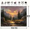 2D Forest Mountain Backdrop, Sunset River Nature Landscape Photography Background