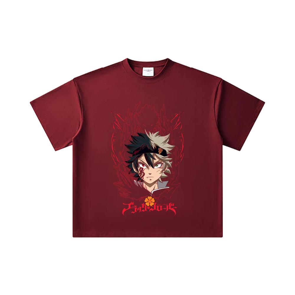 260 GSM Double Yarn 32 Count 100% Cotton Black Clover V4 Asta Print Unisex Heavy Cotton T Shirt