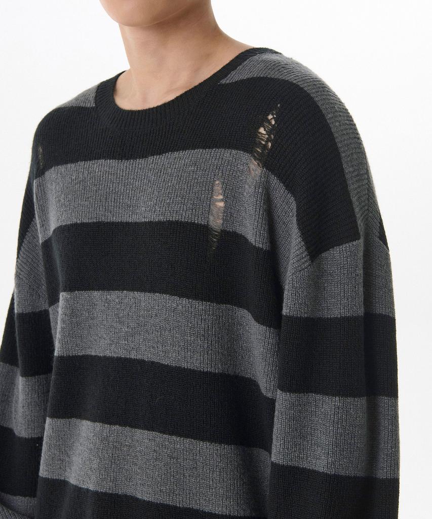 MUSINSA STANDARD 90S Grunge Stripe Crew Neck Knit [Gray/Black]